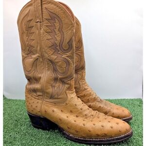 Tony Lama Quill Ostrich Boots Men's Size 10 D Brown Cowboy Leather Dress Rodeo